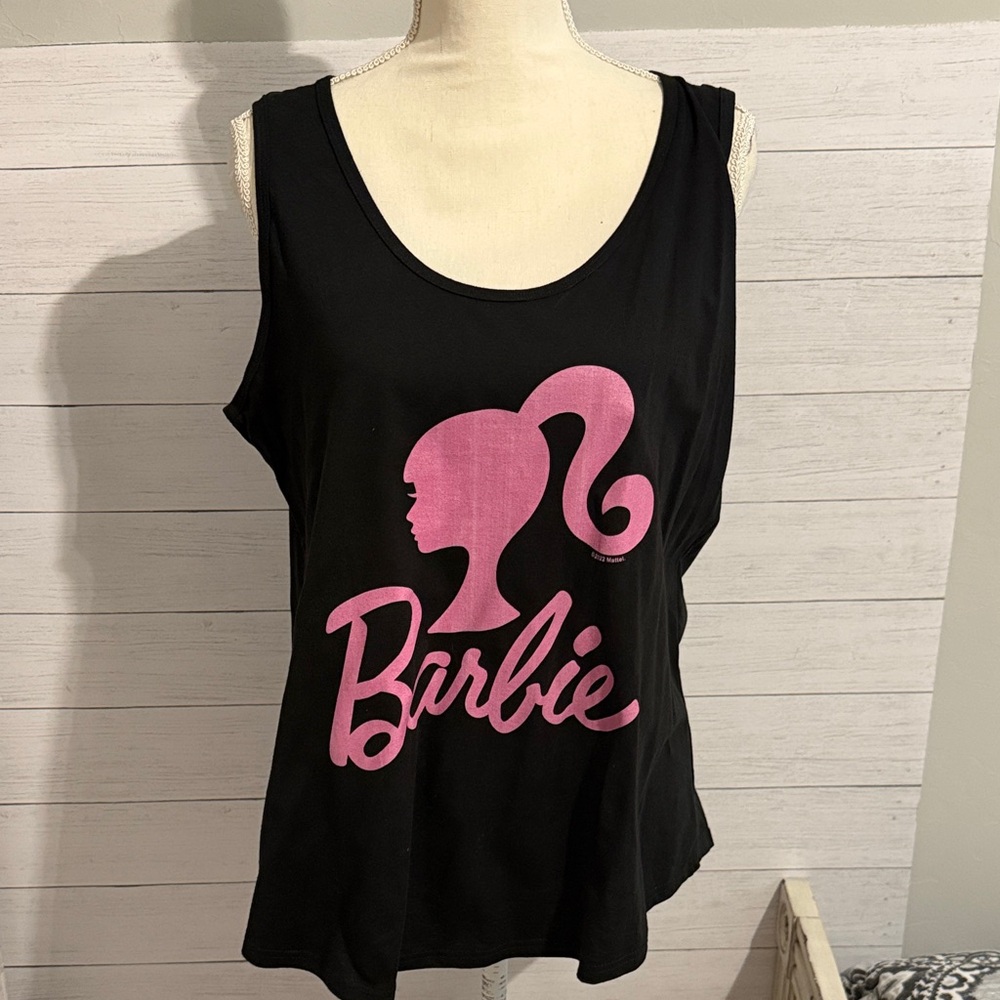 NWT XL Barbie Women's Black Tank Top with Pink Logo